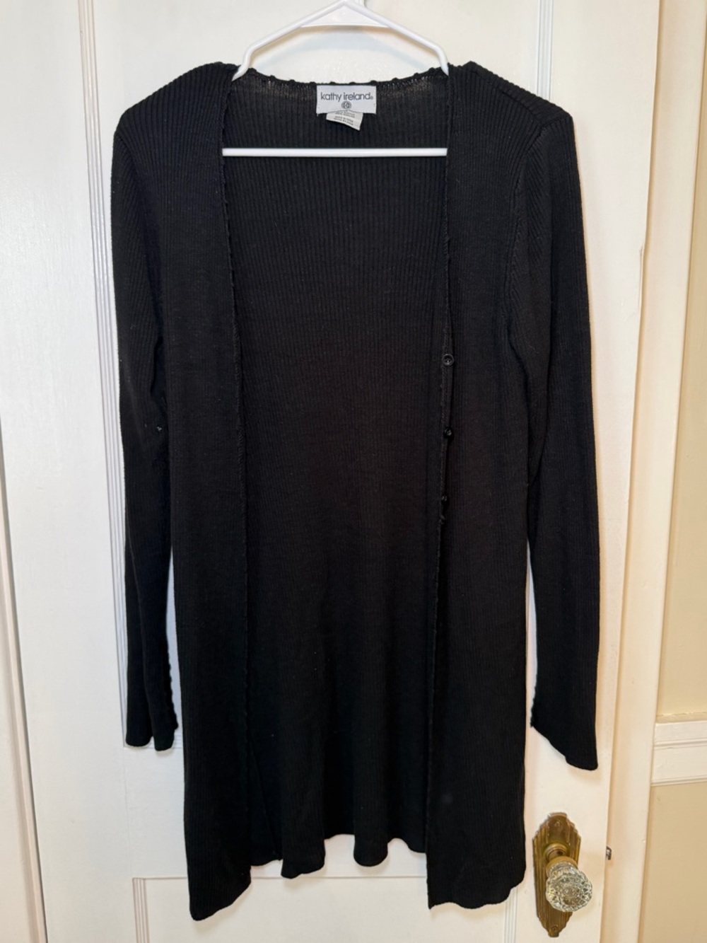 kathy ireland Black Ribbed Open Front Cardigan